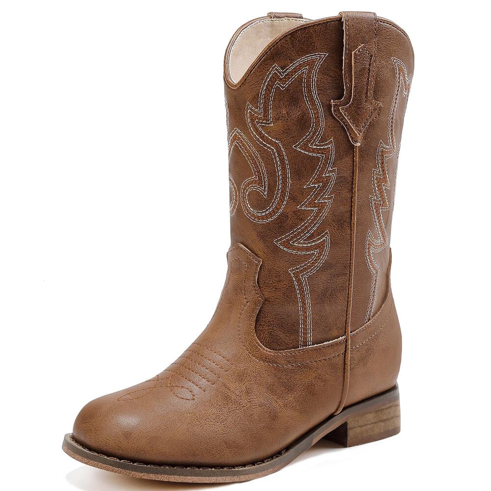 Motasha Western Cowboy Boots for Kids - Brown, Size 11 Little Kid